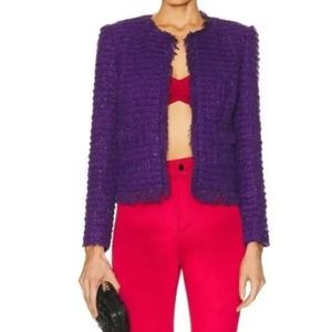 L’Agence Angelina Tweed Blazer Boucle Jacket Deep Violet Purple Sparkle 2